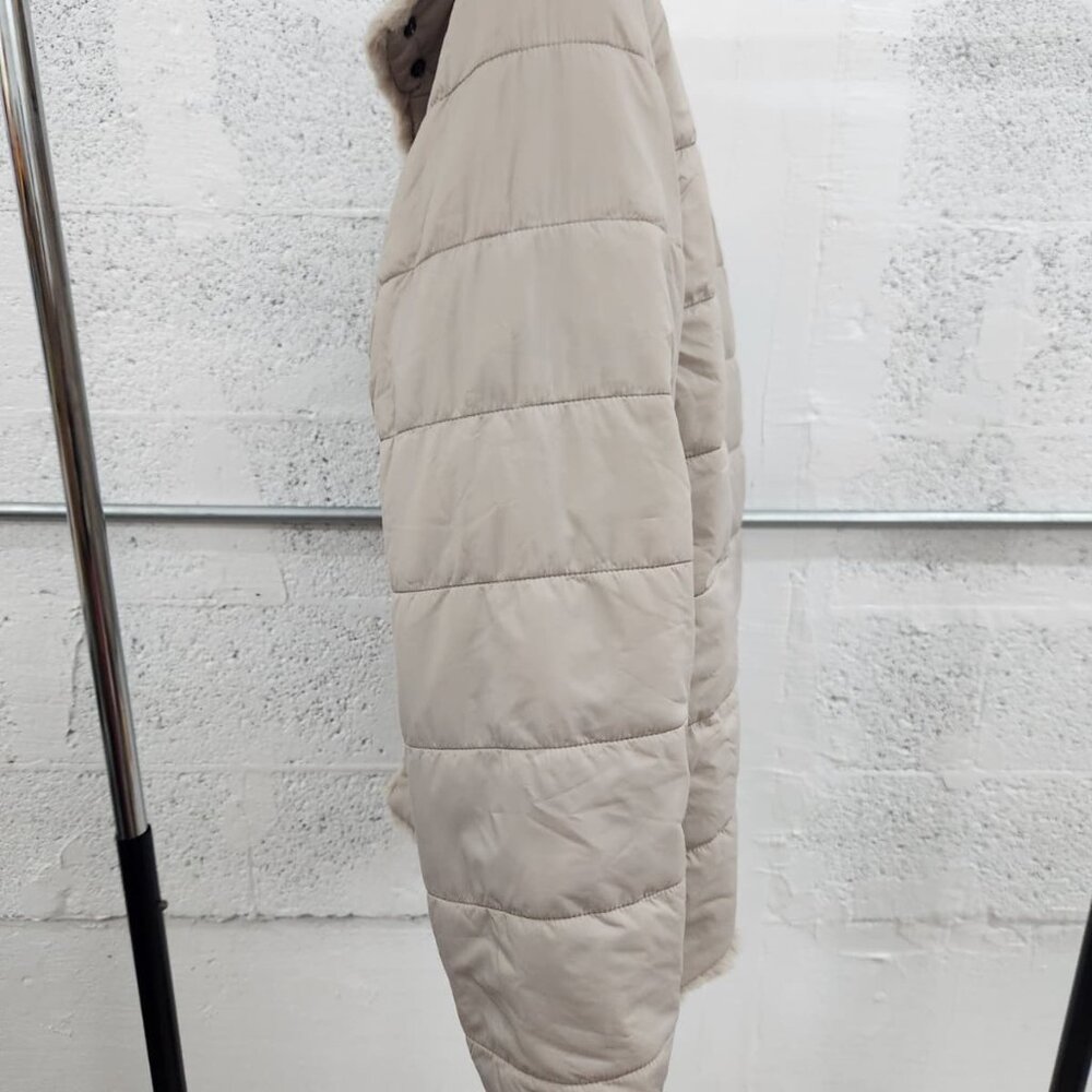 NWT Nicole Miller Reversible Faux Fur Puffer Jacket Tan Size Small - Picture 15 of 16